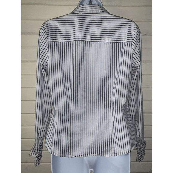 Style & Co Sz 6 White Blue Silver Striped L/S Tunic Blouse Metallic Career EUC - Picture 7 of 9